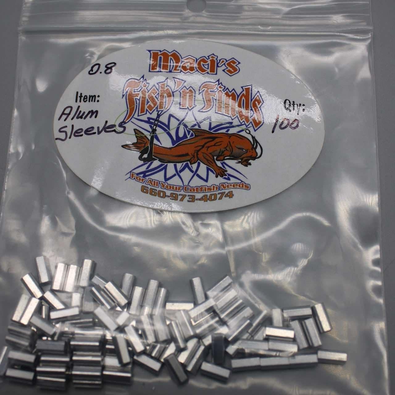 Maci's Fish 'n Finds Aluminum Crimpable Sleeves 100pk 1.2mm (110lb), 1.0mm (60lb-80lb), 0.8mm (50lb) for Versatile Use