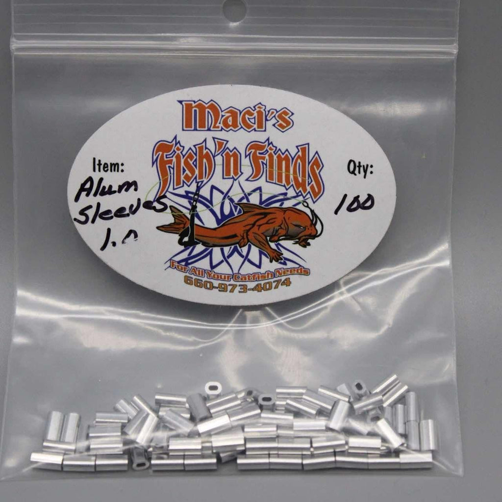 Maci's Fish 'n Finds Aluminum Crimpable Sleeves 100pk 1.2mm (110lb), 1.0mm (60lb-80lb), 0.8mm (50lb) for Versatile Use