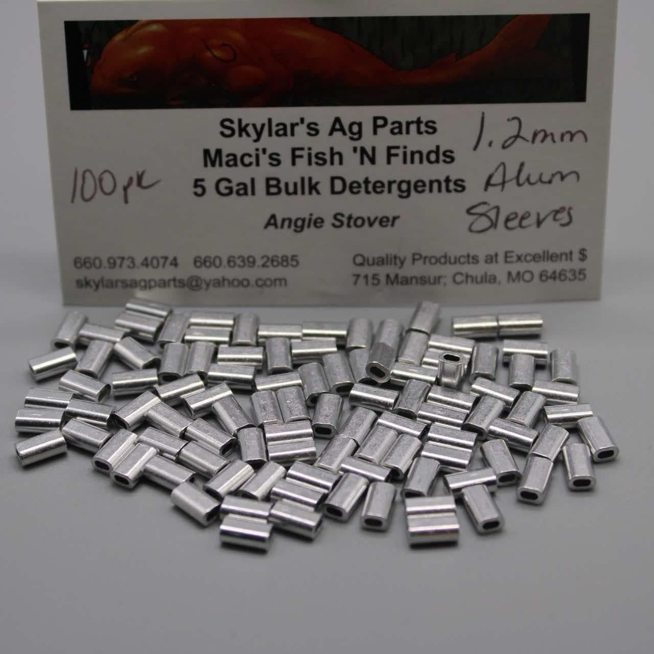 Maci's Fish 'n Finds Aluminum Crimpable Sleeves 100pk 1.2mm (110lb), 1.0mm (60lb-80lb), 0.8mm (50lb) for Versatile Use