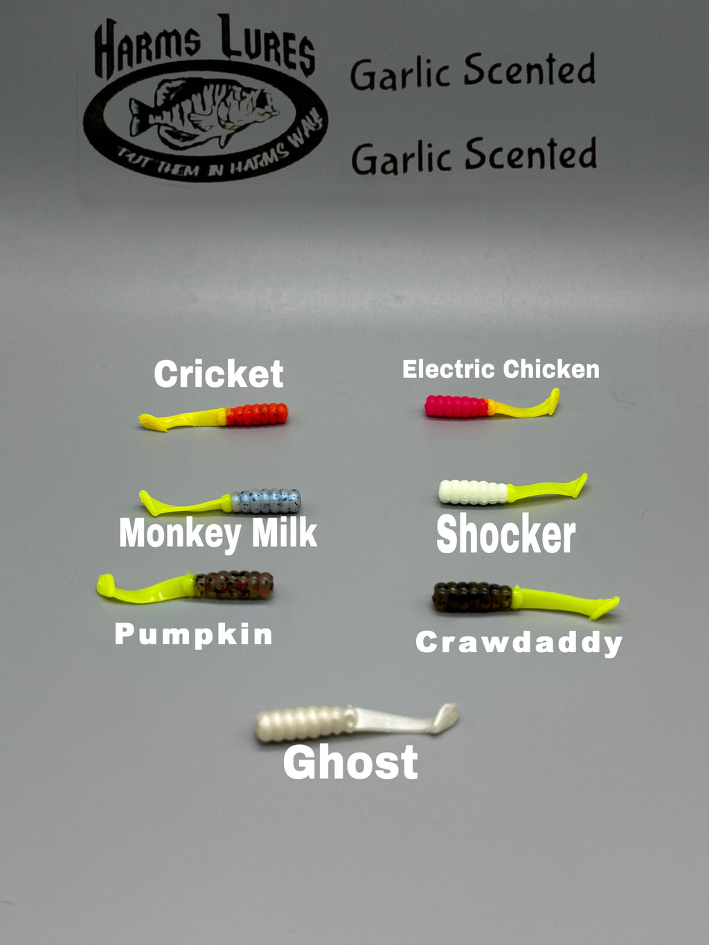 2" Harms Paddle Tail Crappie Lure (bodies) 10 pack Garlic Scented