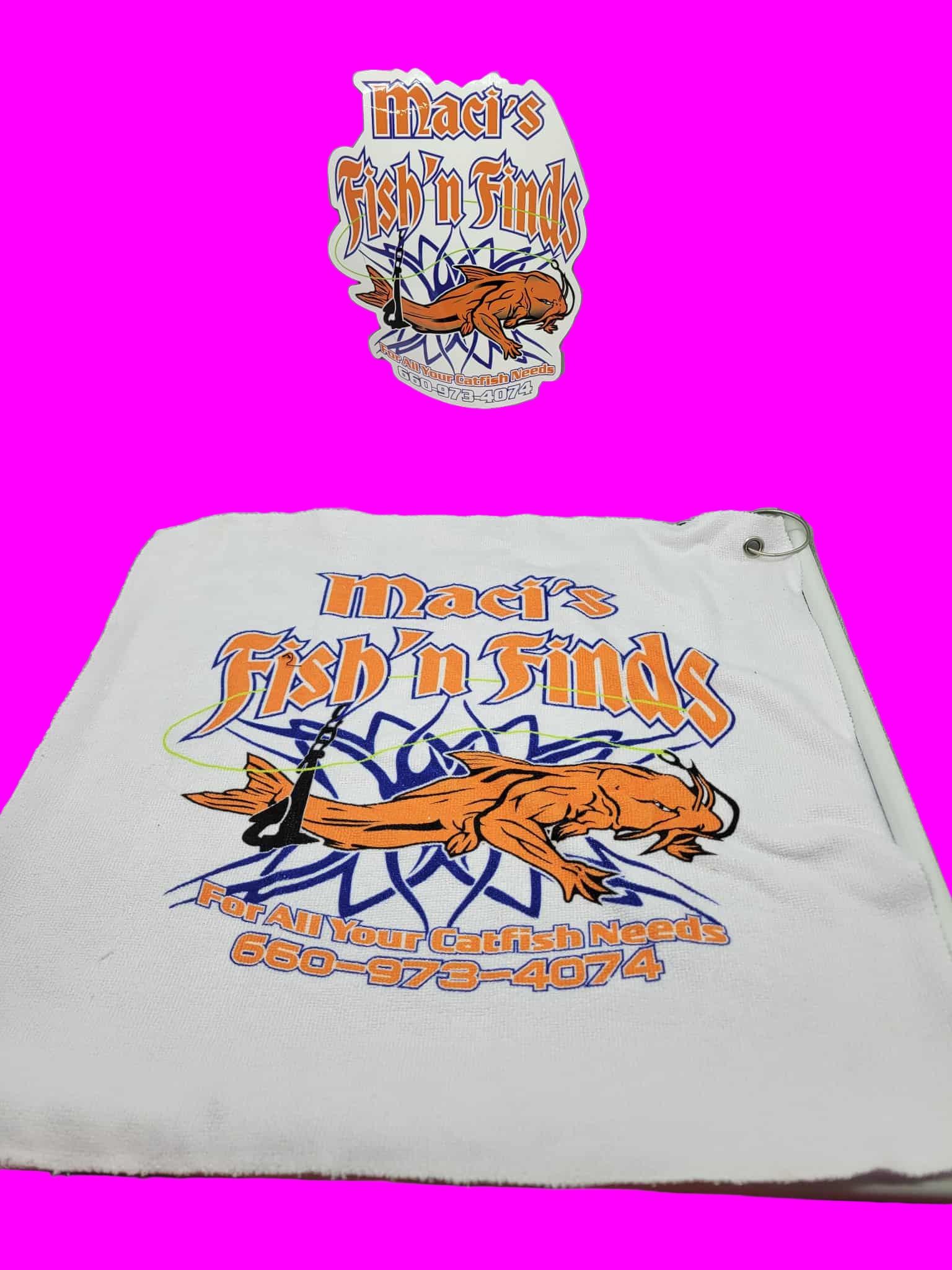 Maci's Fish 'n Finds Bait Towels w/clips 9 colors 16"x16"