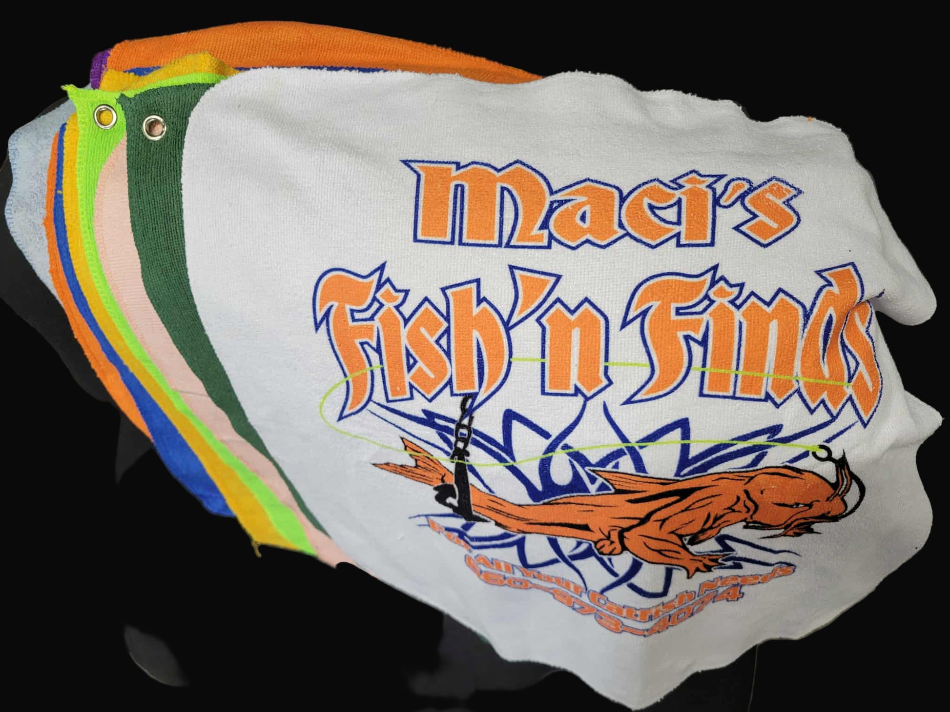 Maci's Fish 'n Finds Bait Towels w/clips 9 colors 16"x16"