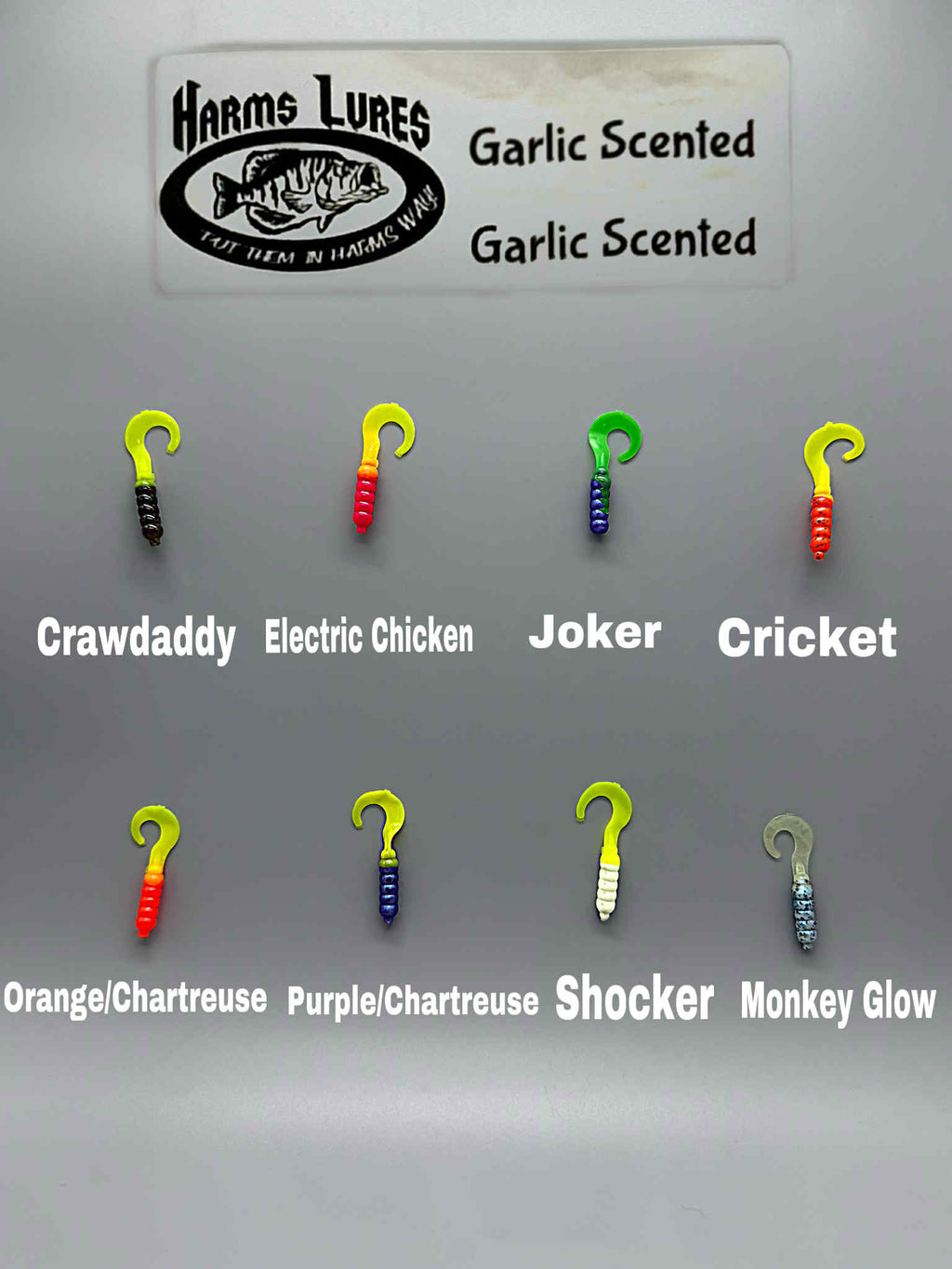 2" Harms Curly Tail Crappie Lure (Bodies) 10 pack Garlic Scented