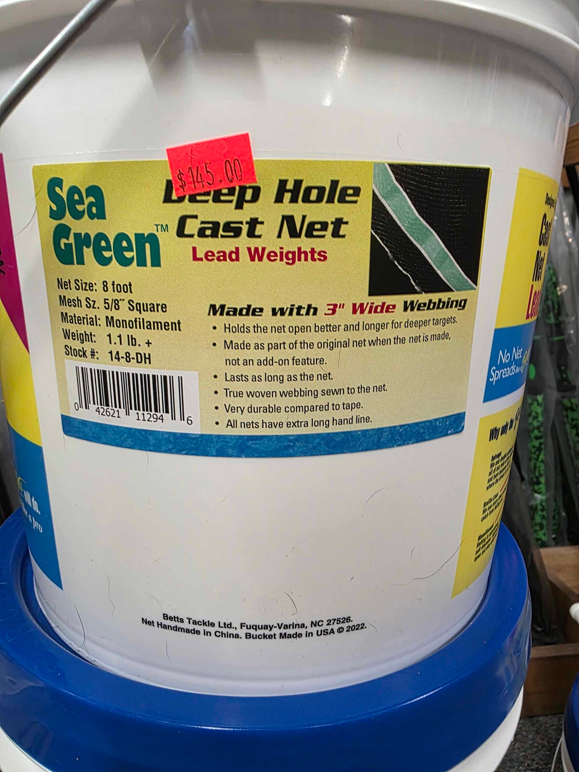 Betts Sea Green Deep Hole 5/8" mesh with 3" wide webbing Cast Net - 6' Betts Sea Green Deep Hole 5/8" mesh with 3" wide webbing Cast Net - 6'