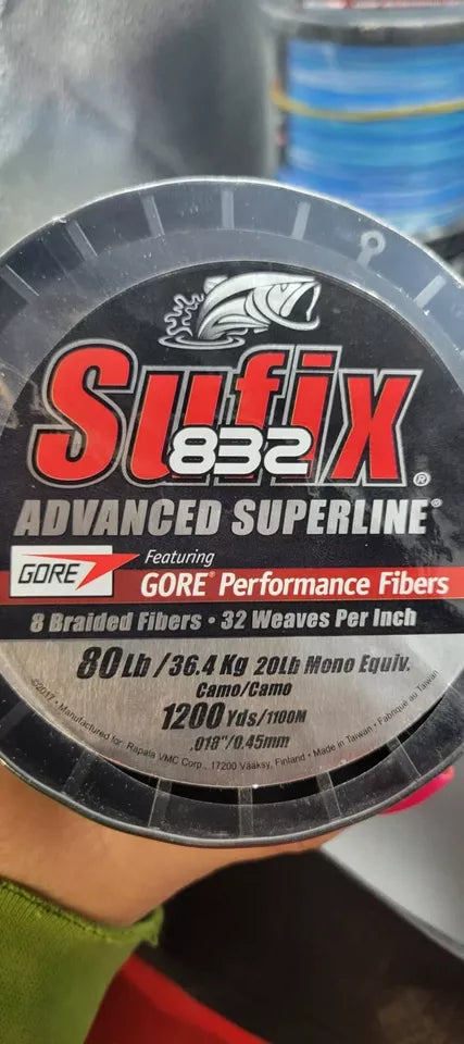Sufix 832 Adv Superline Braid 65 lb or 80 lb 1200 yds Various colors 65# 80#